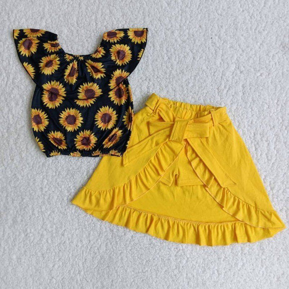 Sunflower Yellow Girls Skirt Sets