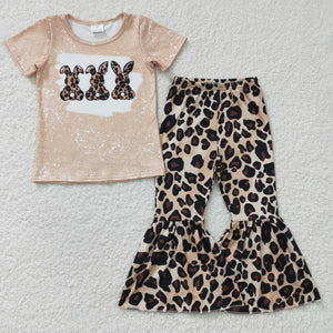 Leopard Print Bunny Beige Girls Easter Outfits