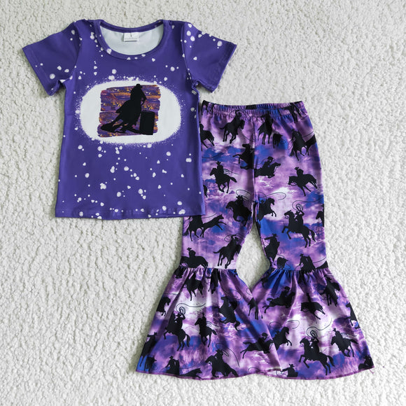 Promotional Rodeo Purple Girls Short Sleeve+Trousers Sets