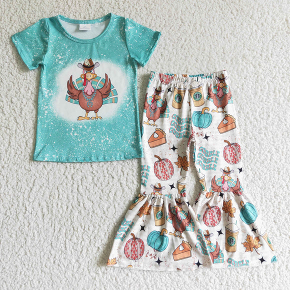 Promotional Turkey Cup Blue White Girls Thanksgiving Outfits
