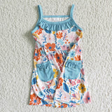 Floral Pink Sky Blue Girls Sleeveless Dress