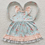 Floral Bluish Polka Dots Girls Flutter Sleeve Dress