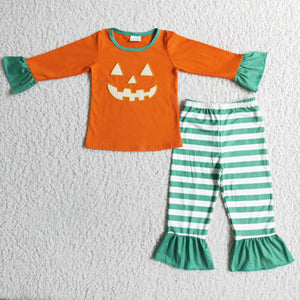 Pumpkin Orange Girls Halloween Pajamas