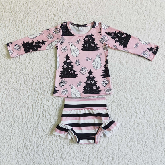 Ghost Trees Pink Girls Halloween Bummies Sets