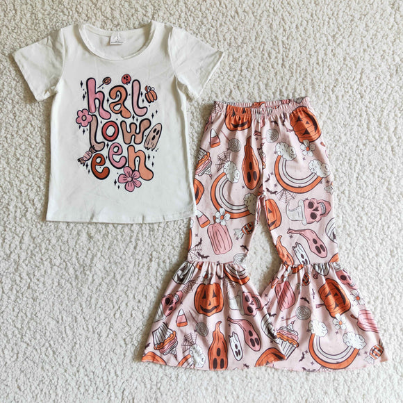 Letters Pumpkin Candy White Girls Halloween Outfits