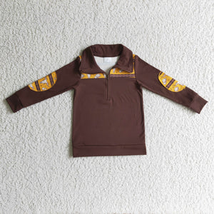 Highland Cow Hats Brown Yellow Polo Boys Long Sleeve Top