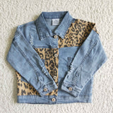 Leopard Print Patchwork Girls Denim Jacket