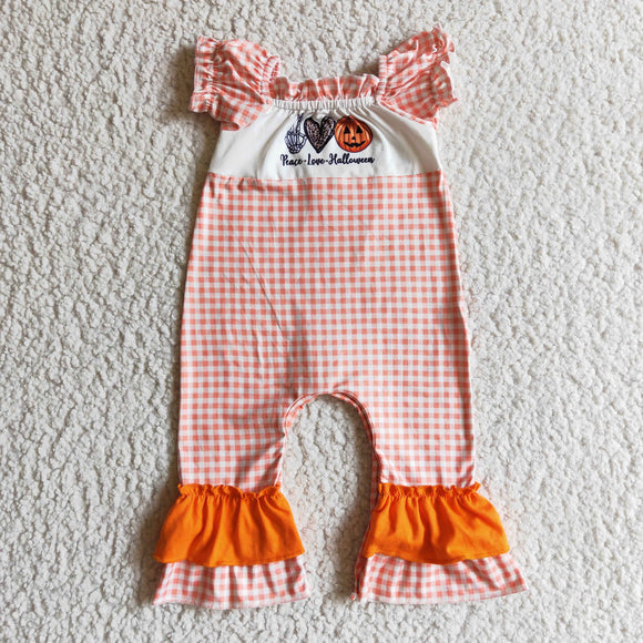 Halloween Orange White Plaid Girls Halloween Romper