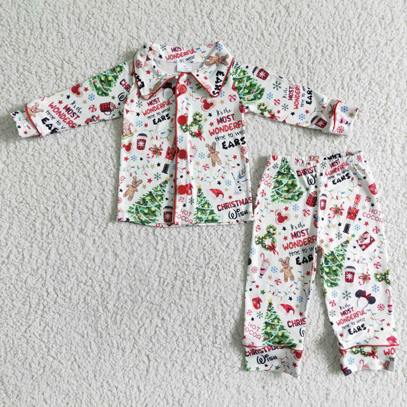 Promotional Cartoon Gingerbread Collar White Boys Christmas Pajamas