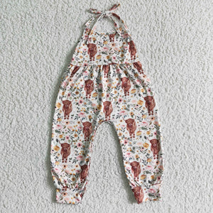 Cow Floral Off White Summer Girls Jumpsuit