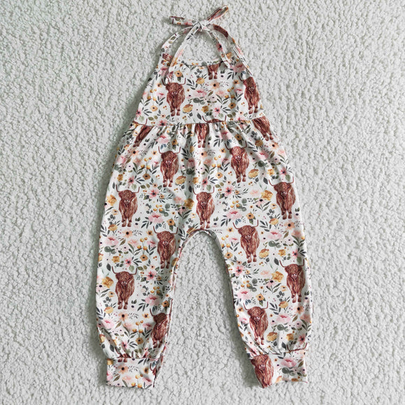 Cow Floral Off White Summer Girls Jumpsuit