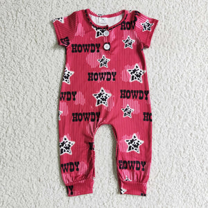 Cow Print Stars Howdy Red Boys Summer Romper