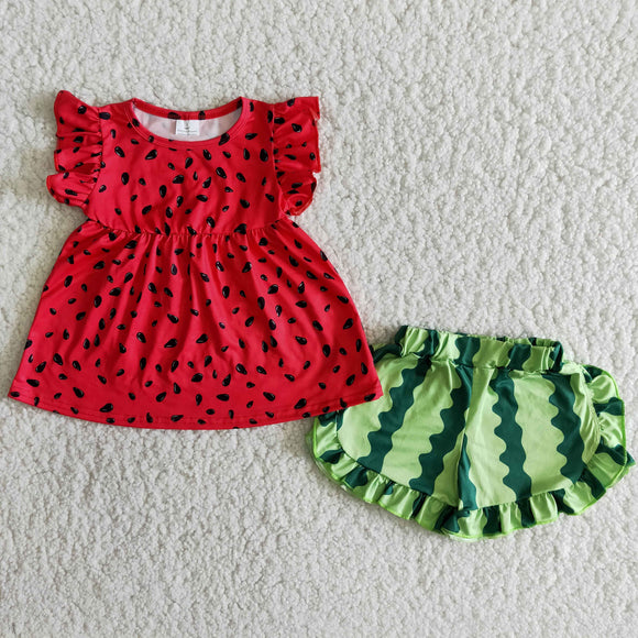 Watermelon Polka Dots Girls Shorts Sets