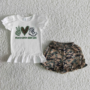 Camo Army Life Girls Shorts Sets