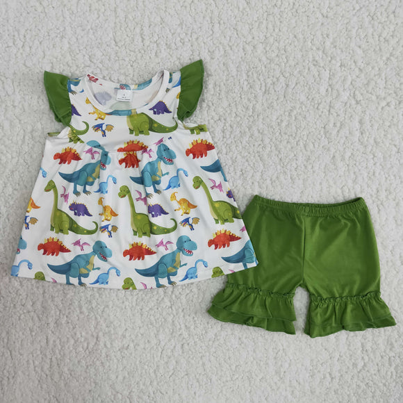 Promotional Dinosaur Green Girls Shorts Sets