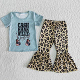 Promotional Cash Leopard Print Girls Short Sleeve+Trousers Sets