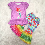 Promotional Cartoon Mermaid Girls Short Sleeve+Trousers Sets