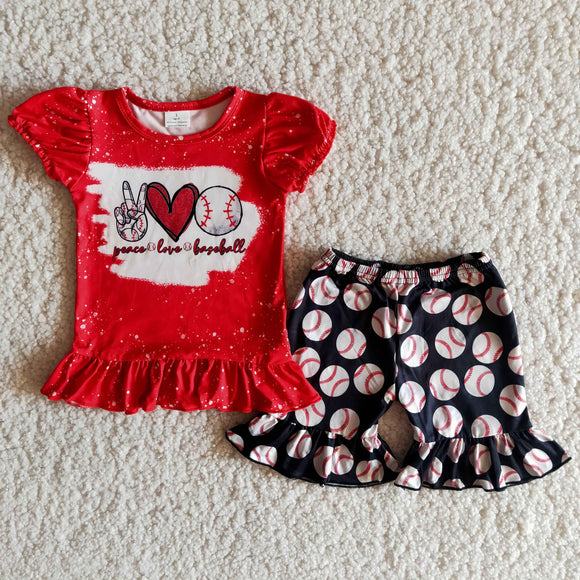 Promotional Baseball Red Girls Shorts Sets