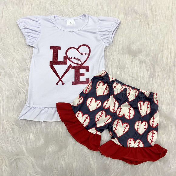 Promotional Love Baseball Girls Shorts Sets