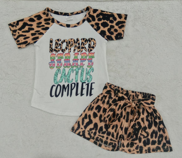 Letters Leopard Print Belt Girls Shorts Sets