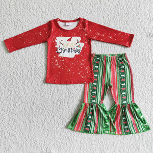 Promotional Reindeer Merry Red Green Tree Girls Christmas Outfits