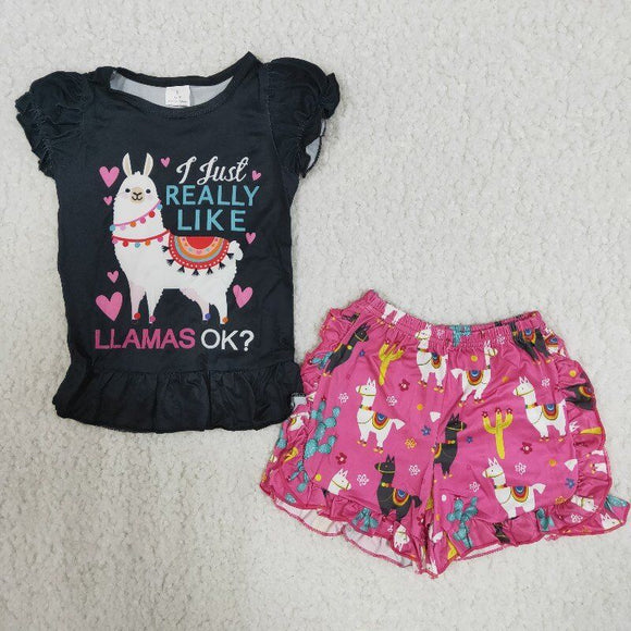 Promotional Alpaca Hot Pink Girls Shorts Sets