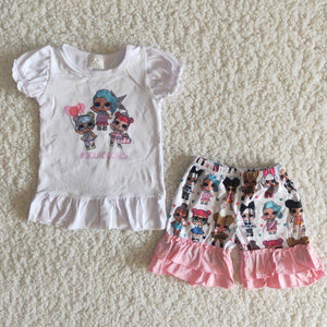 Promotional Cartoon White Girls Shorts Sets