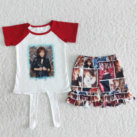 Promotional Singer Red Criss-Cross Girls Shorts Sets