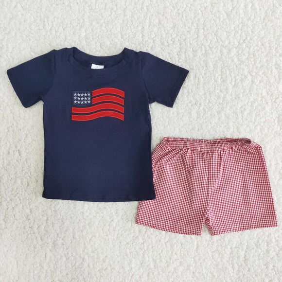 Flag Embroidery Navy Boys 4th of July Outfits