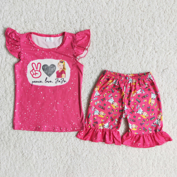 Promotional Hot Pink Cartoon Girls Shorts Sets