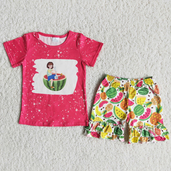 Promotional Watermelon Hot Pink Girls Shorts Sets