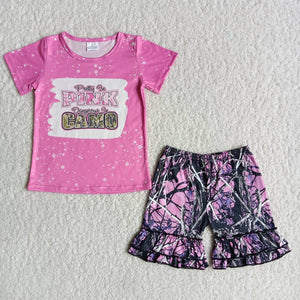 Promotional Pink Camo Girls Shorts Sets