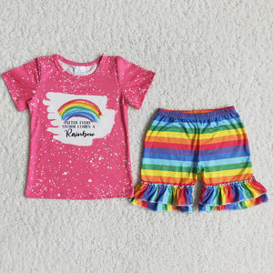 Promotional Hot Pink Rainbow Girls Shorts Sets