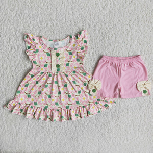 Promotional Pink Floral Lace Girls Shorts Sets