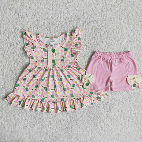 Promotional Pink Floral Lace Girls Shorts Sets