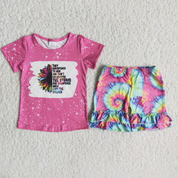 Promotional Tie Dye Sunflower Girls Shorts Sets