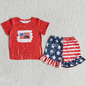 Promotional USA Flag Tassels Girls 4th of July Outfits