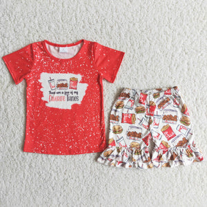 Food Chips Red Girls Shorts Sets