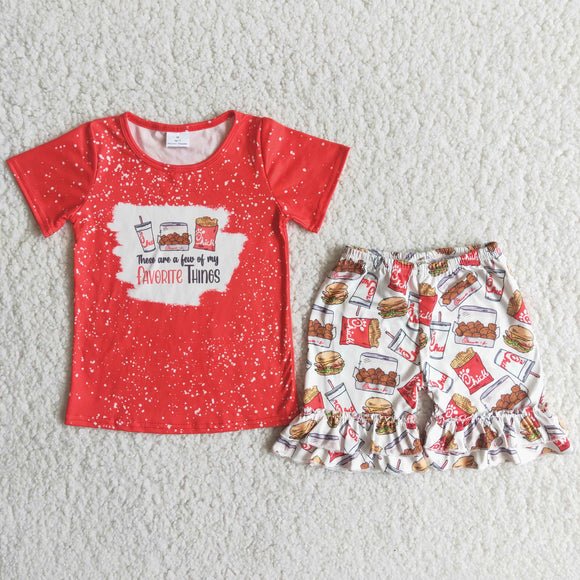 Food Chips Red Girls Shorts Sets