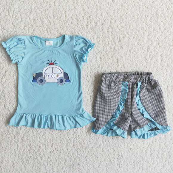 Promotional Police Car Blue Girls Shorts Sets