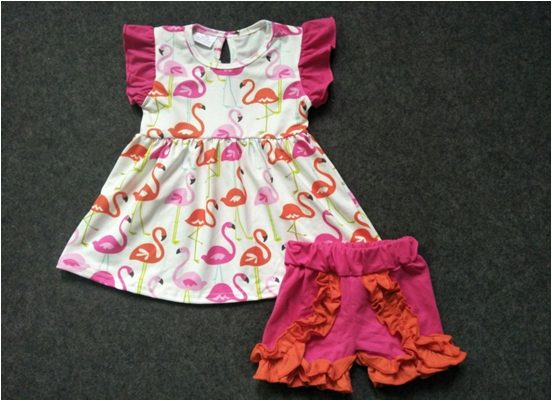 Promotional Flamingo Hot Pink Girls Shorts Sets