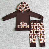 Promotional Turkey Brown White Hoodie Sets Boys Thanksgiving Outfits