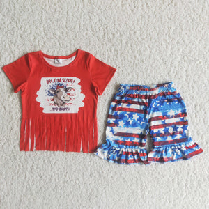 Promotional Cow Tassels Girls 4th of July Outfits