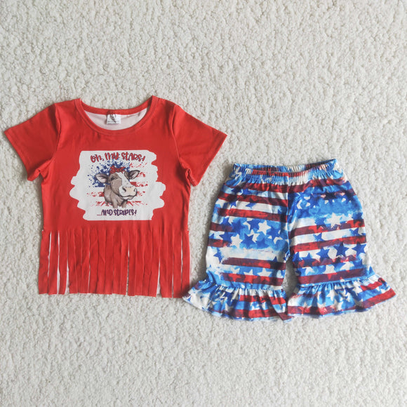 Promotional Cow Tassels Girls 4th of July Outfits