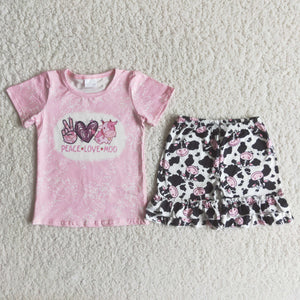 Promotional Cow Moo Pink Girls Shorts Sets