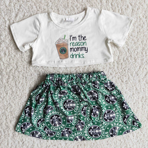 Green Coffee Girls Skirt Sets
