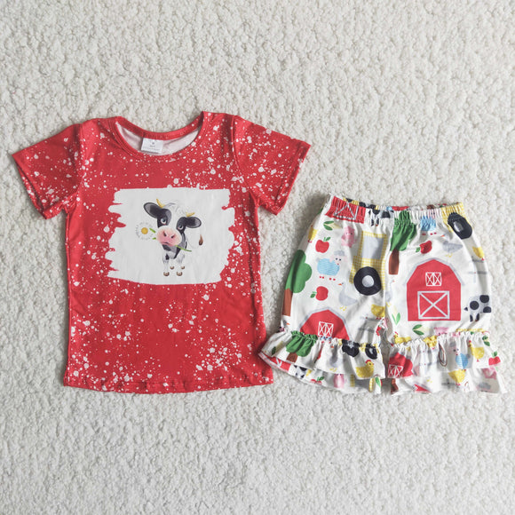 Promotional Cow Red House Girls Shorts Sets