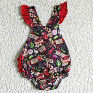 Crawfish Vegetable Black Red Girls Summer Romper