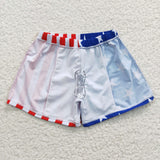 Stars Red White Stripe Ruffles Boys 4th of July Swimming Trunks