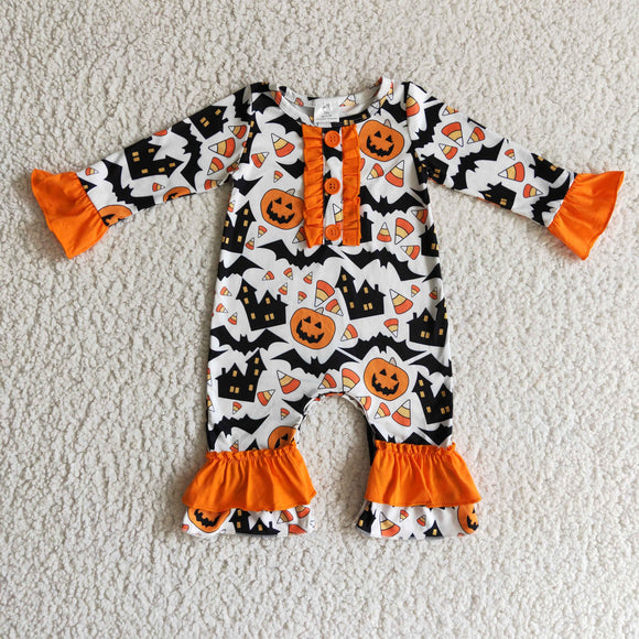 Promotional Pumpkin Bats Orange Ruffles Girls Halloween Romper
